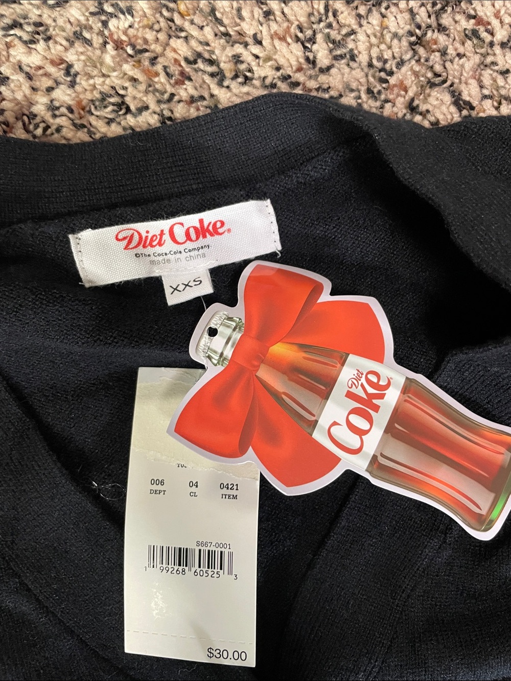 Y2K Trendy Black Graphic Bow Oversized Cardigan Diet Coke Girlies Size XXS NWT - Picture 5 of 6